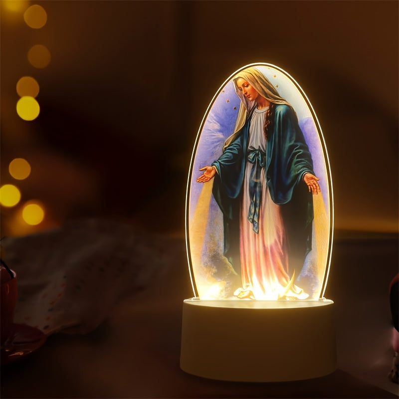SacredGlow - Maagd Maria Nattlampa med LED Akrylram, USB-Strömförsörjning