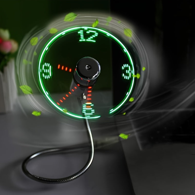 Bärbar USB LED Klockfläkt med Tidsvisning