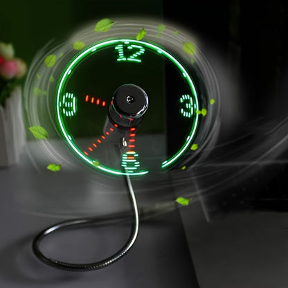 Bärbar USB LED Klockfläkt med Tidsvisning