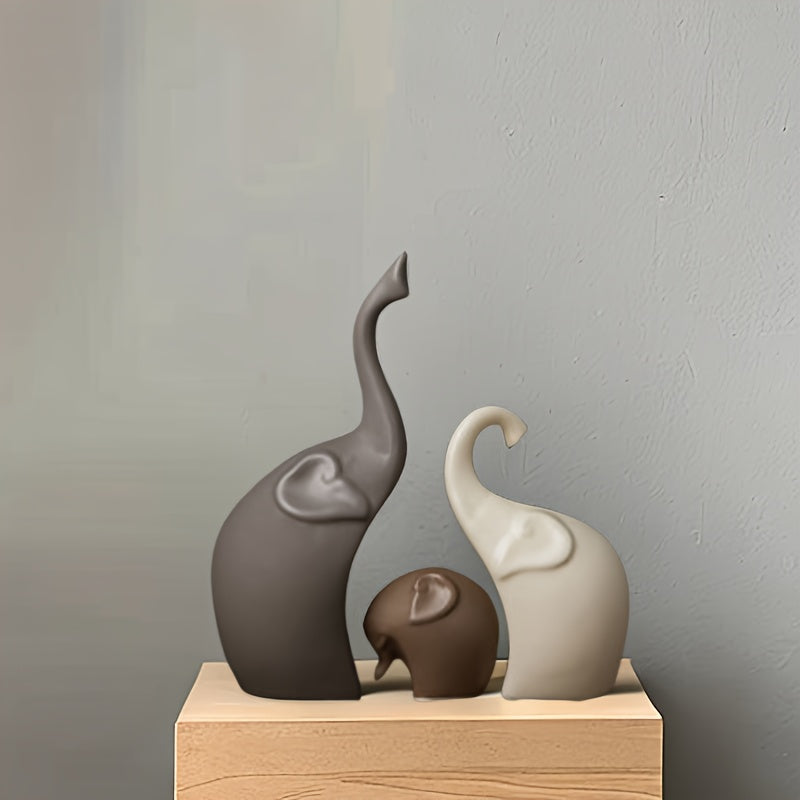 Set med 3 Keramiska Elefantfigurer – Modern Matt Dekoration för Vardagsrum eller Kontor