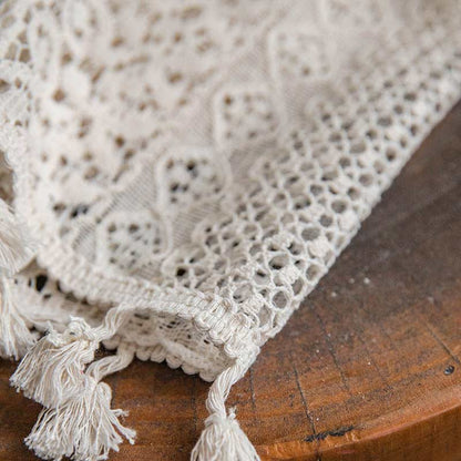 Bomull Beige Gardin Hål Ut Tassel Draperier