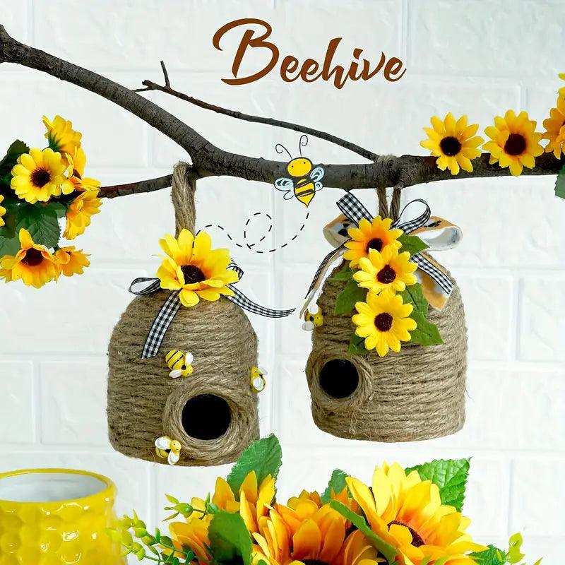 Carvallo Hänge-Binhus | Av naturhampa med solrosdekoration | För trädgård, terrass & vårdekoration | Utan ström