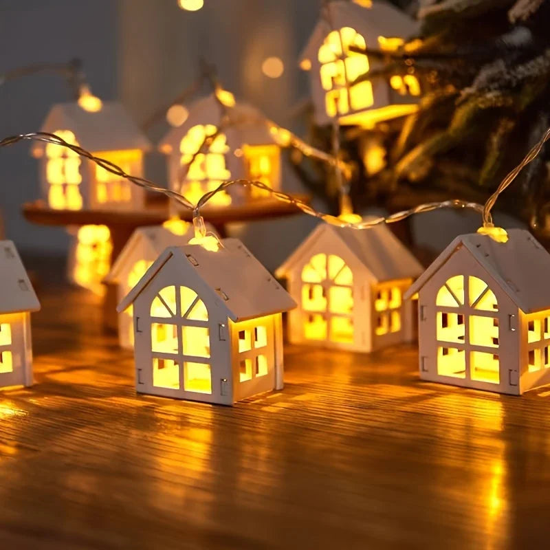 LED ljusslinga med mini-hus – Dekorativ julbelysning för inomhusbruk