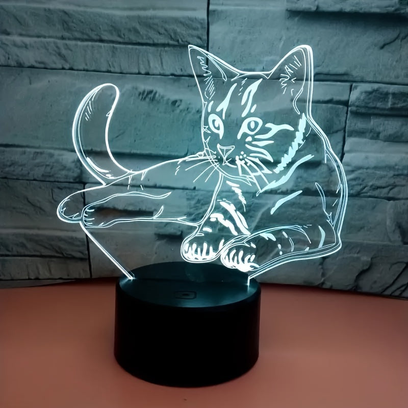 CatGlow - 3D Katt Nattlampa med 7 Färger Touch Kontroll