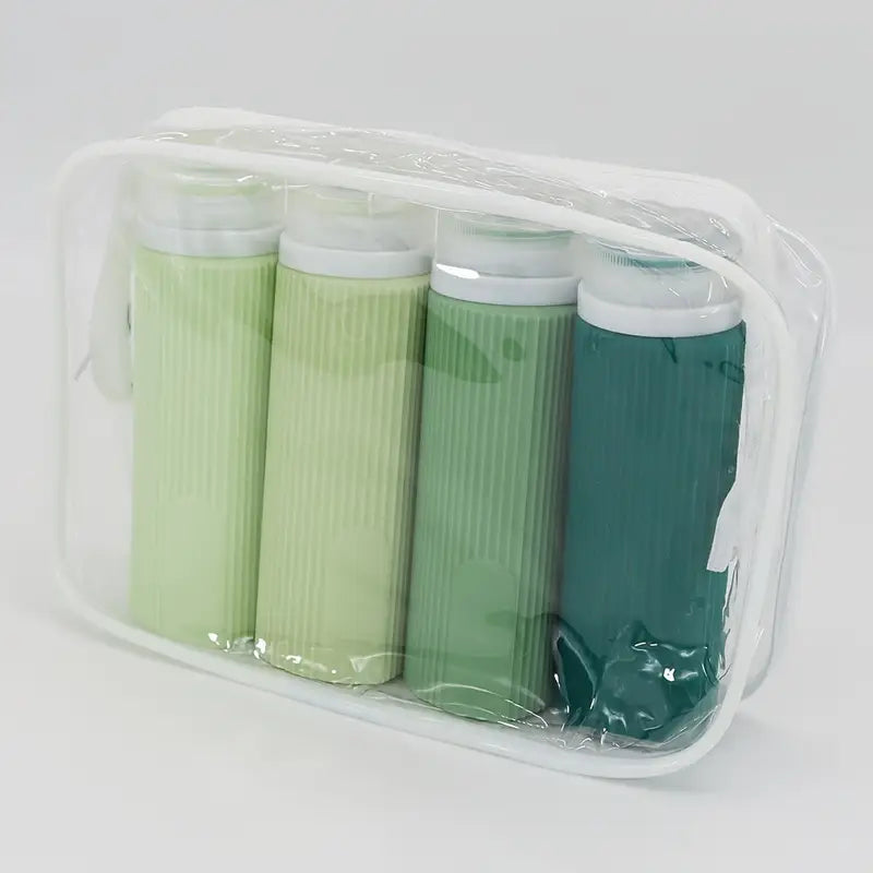 Carvallo Uitstroomvrije Siliconen Reisflessen 4-pack | 89 ml (TSA-conform) | BPA-vrij & Navulbaar | Met Rits Toilettas