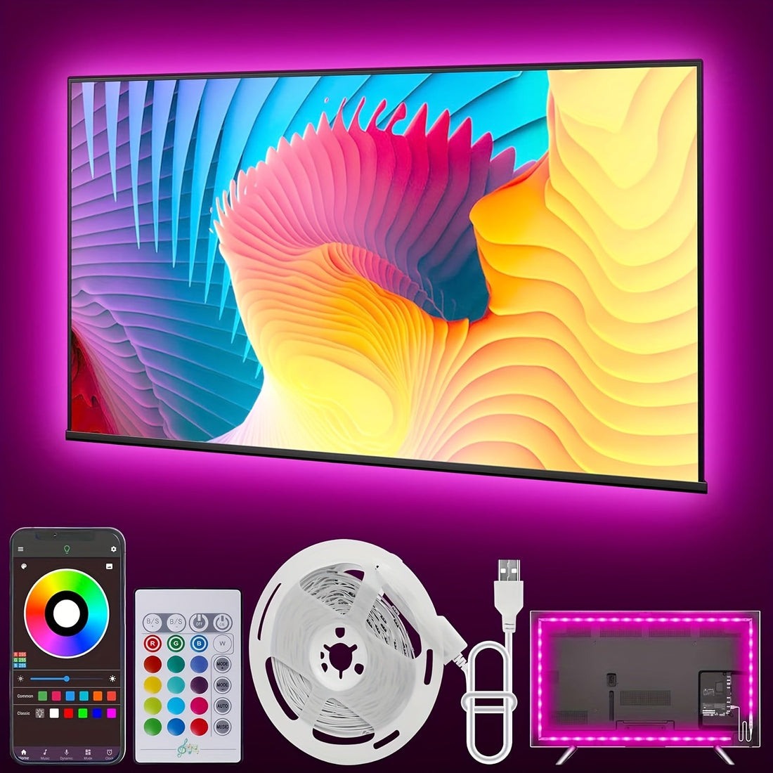 LED TV Bakgrundsbelysning Stripp med Fjärrkontroll