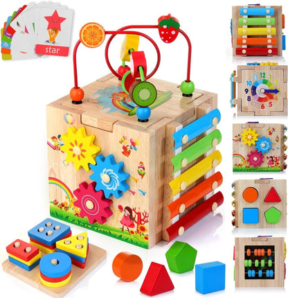 LEARNICUBE – 8-i-1 Montessori trä-aktivitetskub för småbarn