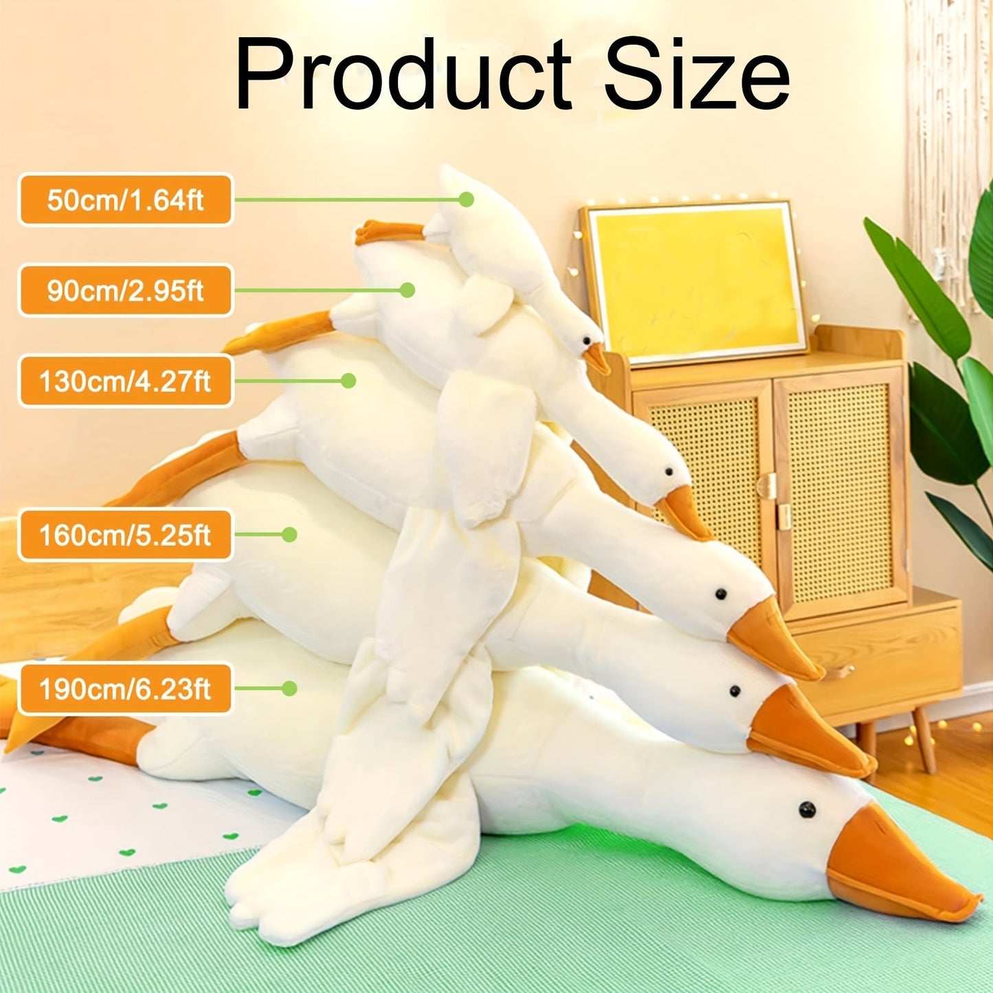 Mjuk Vit Anka Plysch Leksak - Stor Svan Gås Kramdjur, Fluffig Golvmatta för Barnrum och Heminredning