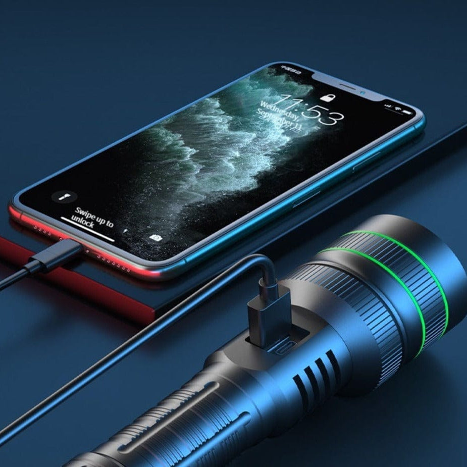 Carvallo – Kraftfull 10,000 Lumen ficklampa med Power Bank-funktion och lång räckvidd