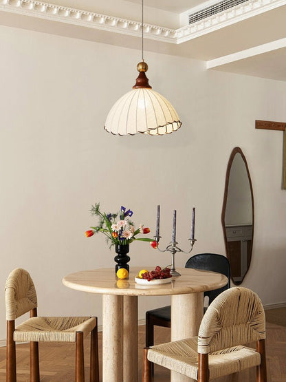 Pendellampa Textilskärm Trä Taklampa