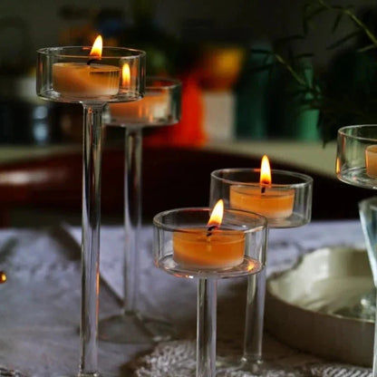 Eleganta glas ljuslykta set för heminredning