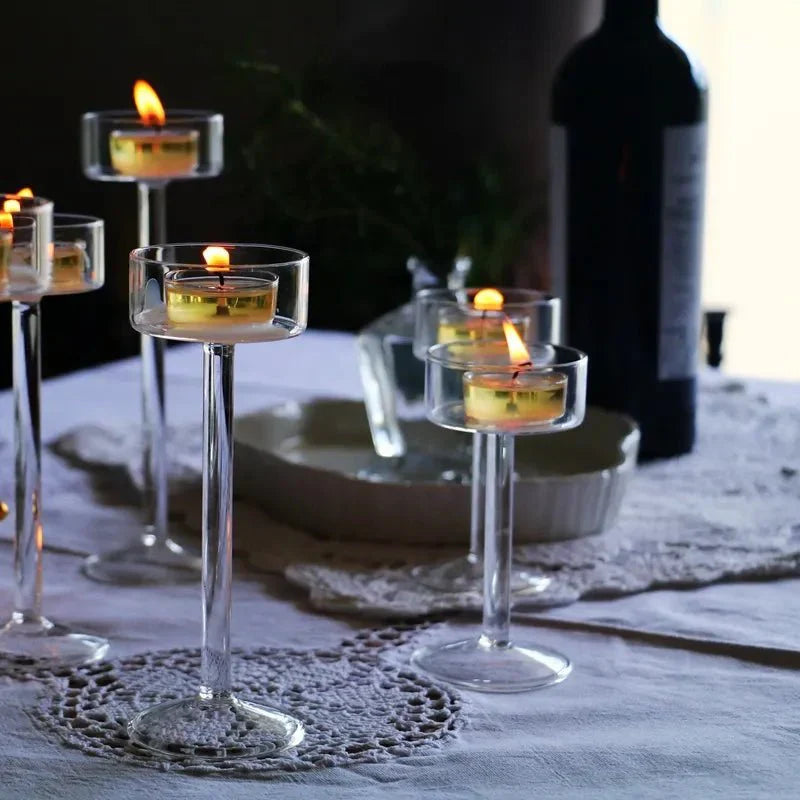 Eleganta glas ljuslykta set för heminredning