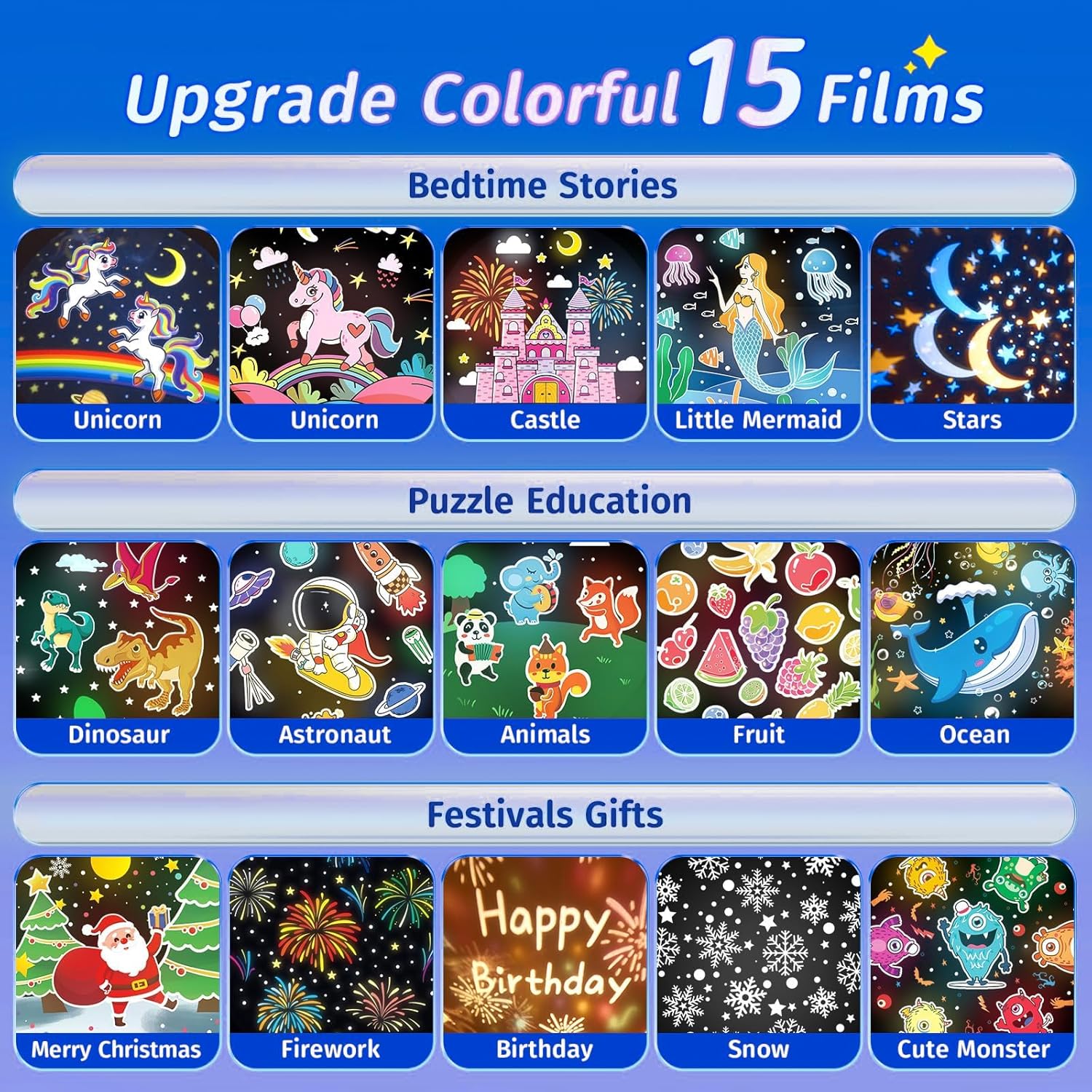 Nattljusprojektor för barn med fjärrkontroll