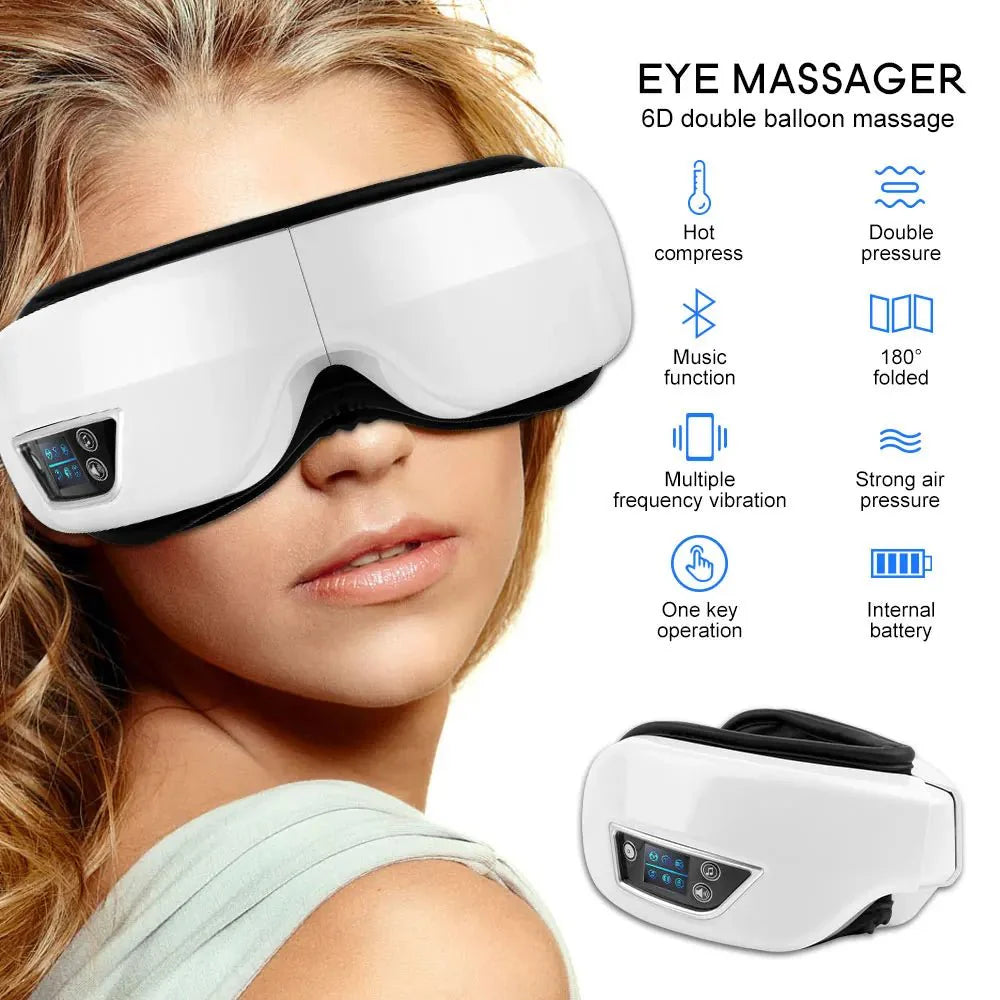 Eyeglow Smart 6D - Ögonmassageapparat med värme, vibration och Bluetooth för ögon som är påfrestande av skärmar