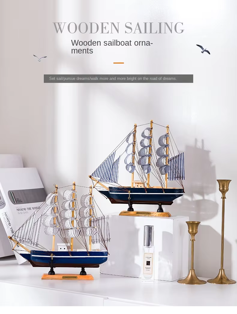 Royaleva Nordic Wooden Sailboat Sculpture - LED Belyst Dekorationsstycke, Batteridriven