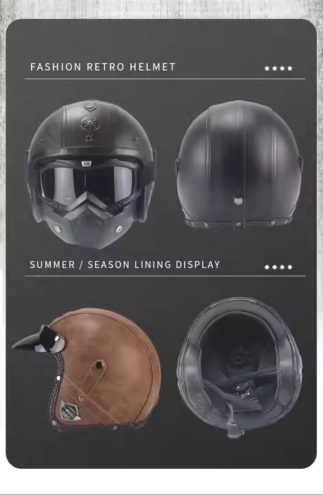 Royaleva Retro Vintage Motorcykelhjälm Öppen Ansikte Med Goggle Mask