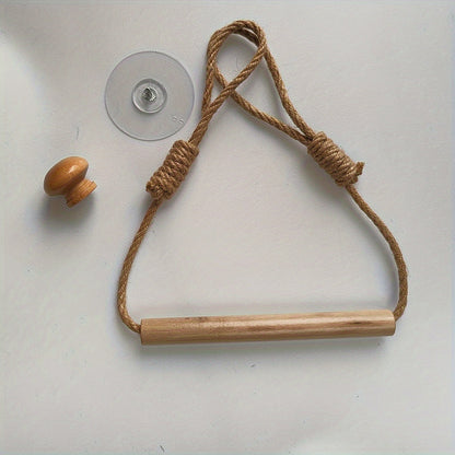 Rustik Toalettpappershållare – Makramé Rep och Trästång för Badrum
