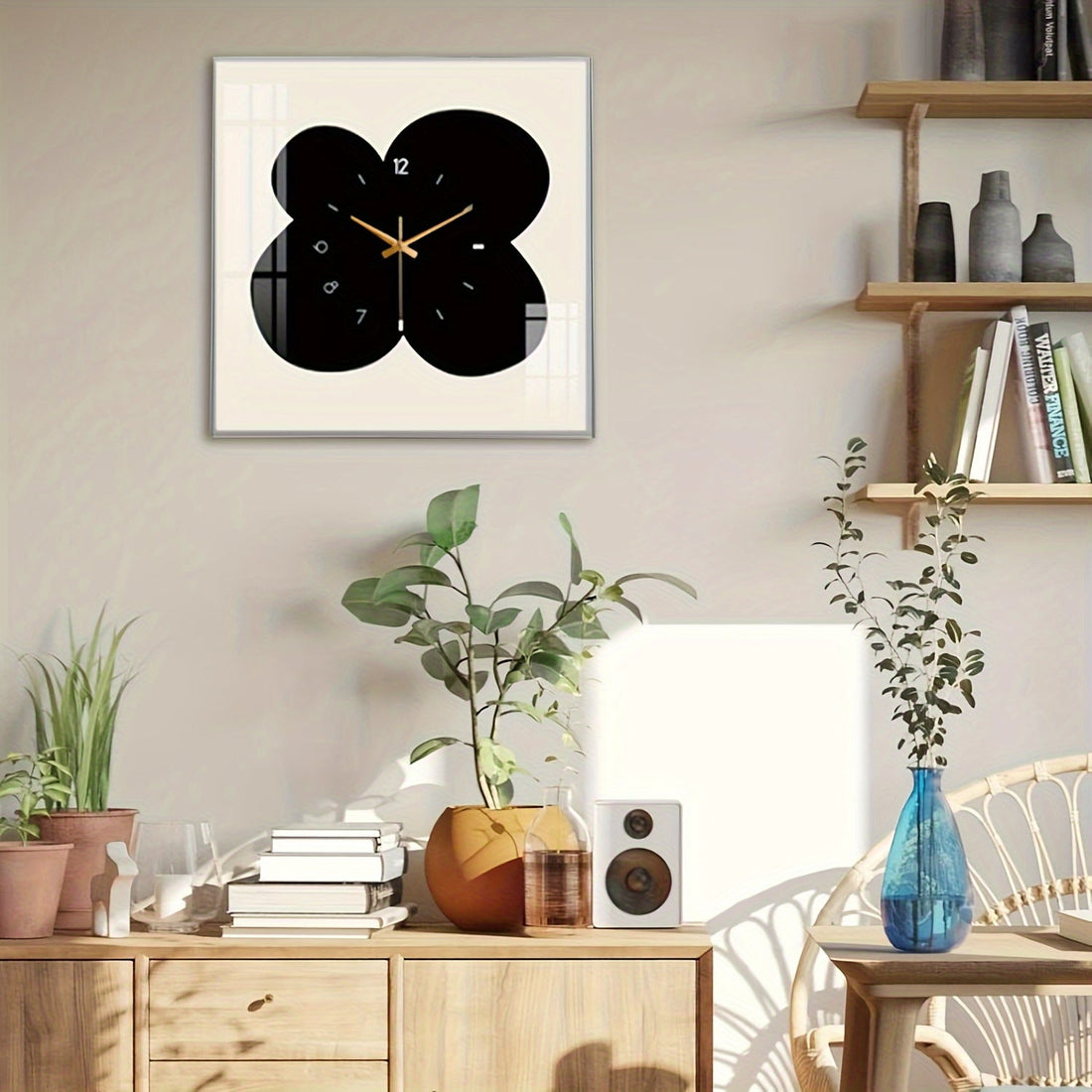 FloralTime - Tyst Fyrkantig Väggklocka med Blommönster