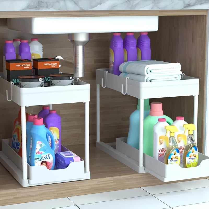2-Tier Organizer med Krok och Kopp – Smart och Stabil Förvaringssystem för Under-Bänk eller Bänkytan