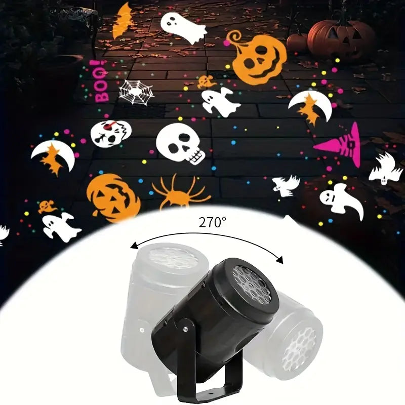 Halloween USB Projektor Lampa – LED Dekoration med Pumpa, Spindel &amp; Fladdermusmotiv