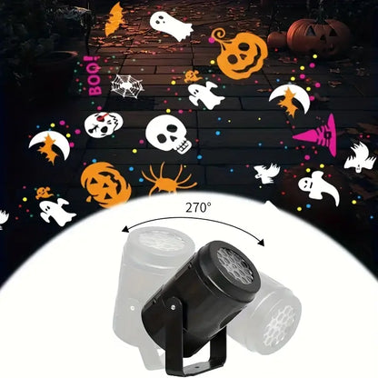 Halloween USB Projektor Lampa – LED Dekoration med Pumpa, Spindel &amp; Fladdermusmotiv
