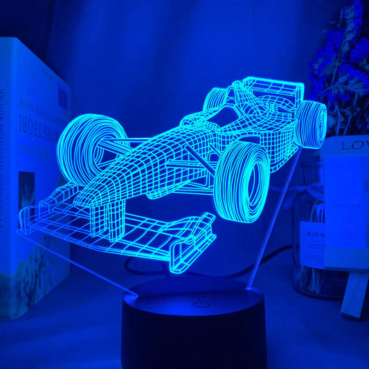 Carvallo – 3D Formel 1-racerbilslampa med 7-färgad LED-läge och platt design