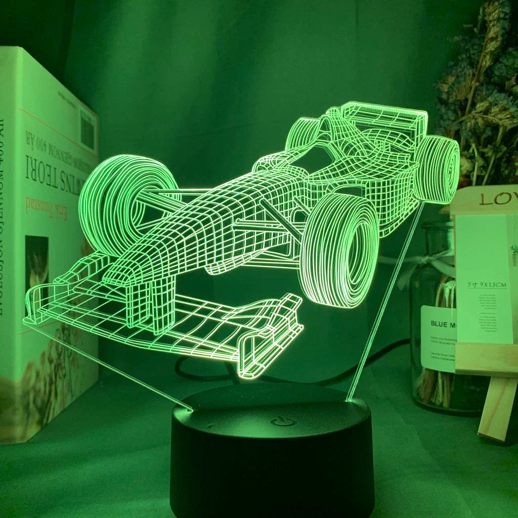 Carvallo – 3D Formel 1-racerbilslampa med 7-färgad LED-läge och platt design