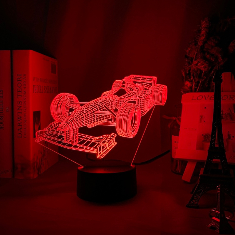 Carvallo – 3D Formel 1-racerbilslampa med 7-färgad LED-läge och platt design
