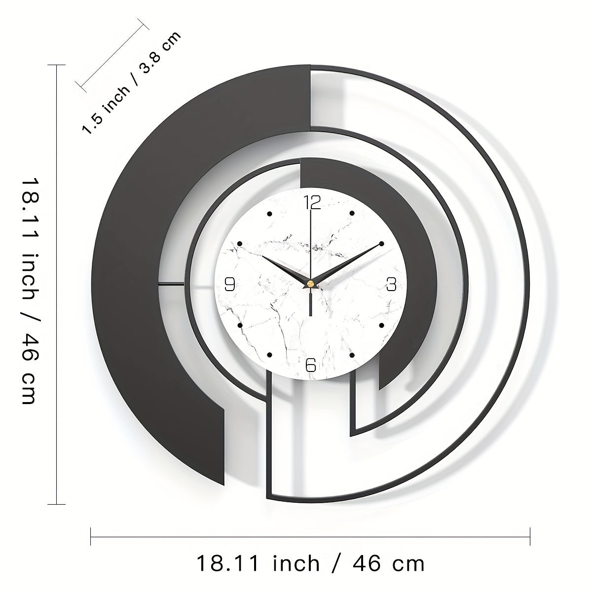 GeoClock - Tyst Geometrisk Väggklocka i Svart Metall