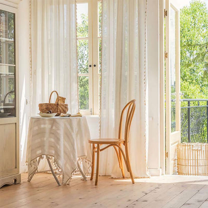 Randig Semi-Svart utelämning Gardin Hålig Tassel Draperier