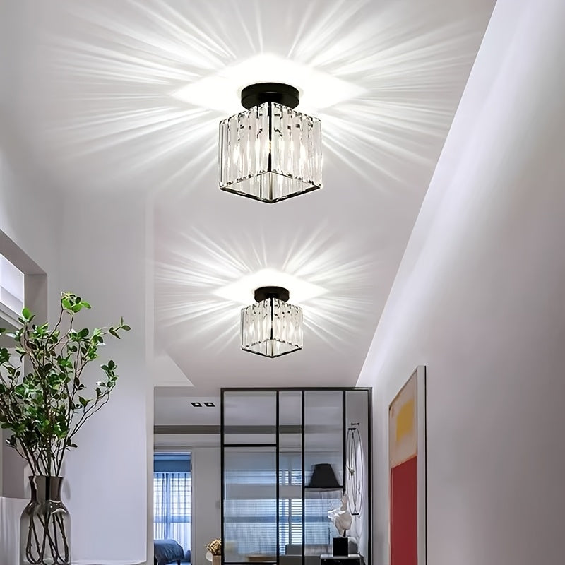 CrystalLuxe - Modern E27 LED Taklampa, Svart Guld med Kristallglas