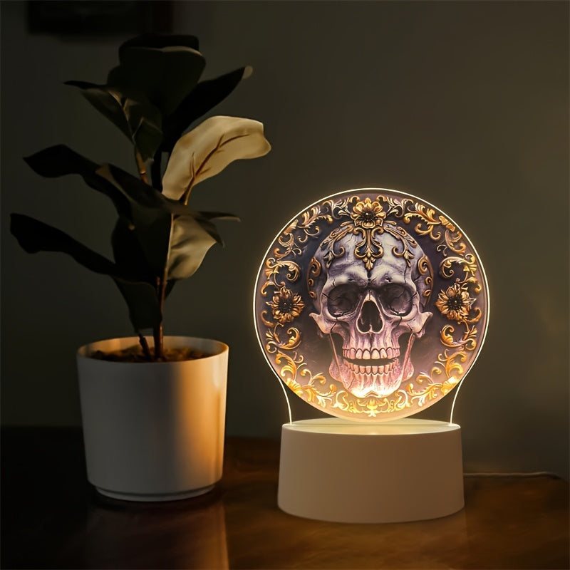 LumiSkull - USB Schedellampa, Färgglad Akryl Bordslampa för Sovrum och Halloween Dekoration