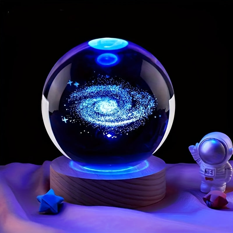 LumiSphere - 3D Kristallboll LED Nattlampa med Träbas