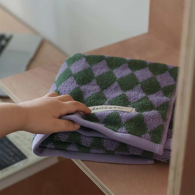 Vintagerutigt bomullshandduk-set Lätt exfolierande