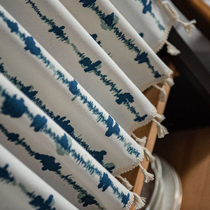 Blå ECG fransgardin i bomulls- och linneväv