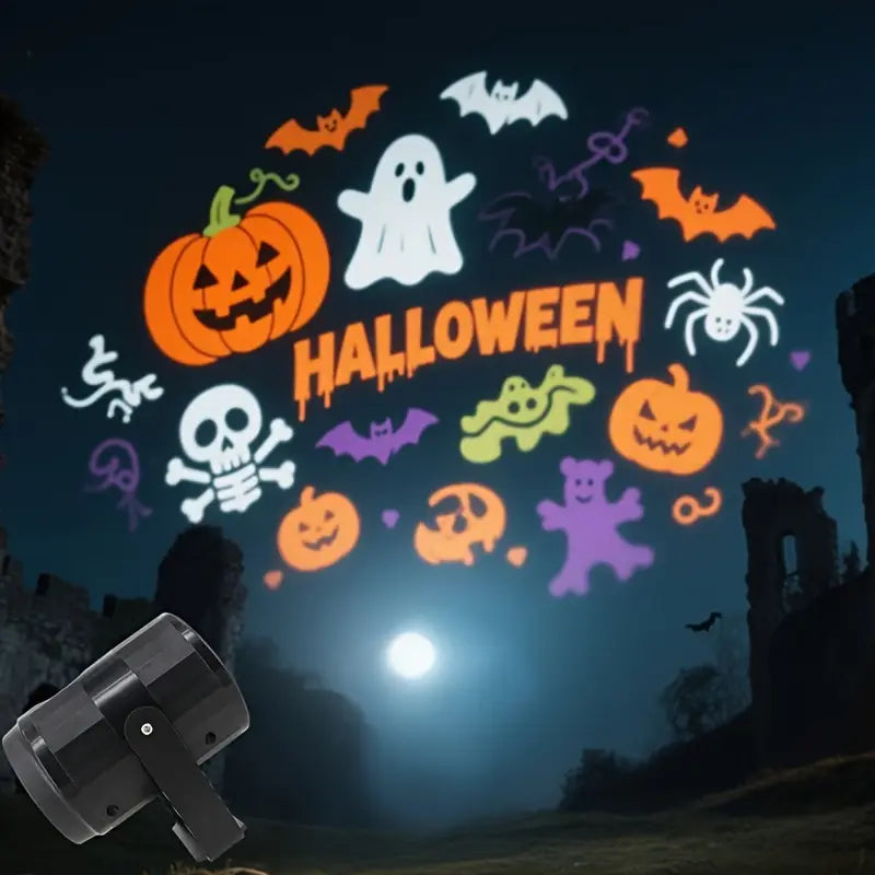 Halloween USB Projektor Lampa – LED Dekoration med Pumpa, Spindel &amp; Fladdermusmotiv
