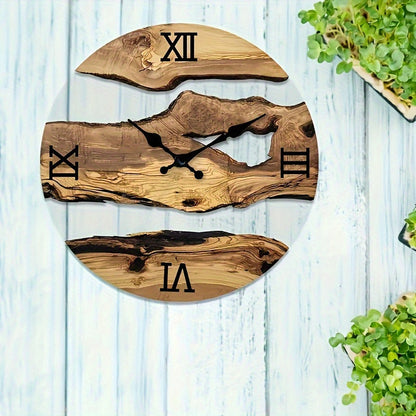 Stylisk akrylväggklocka med naturligt träådringdesign