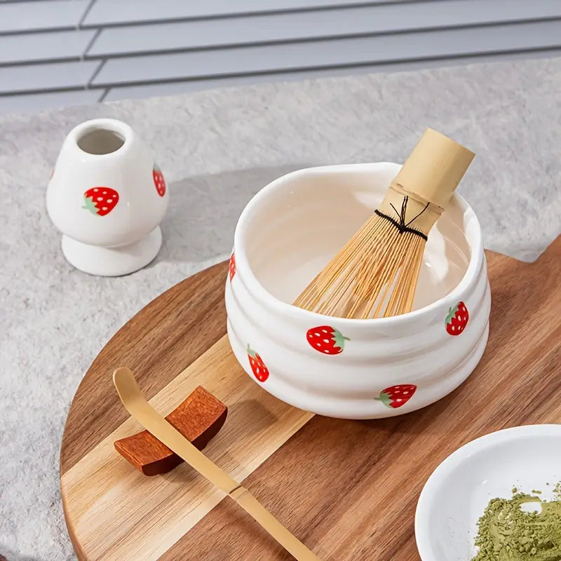 Matcha Set med jordgubbsskål – Traditionellt tillbehör för Matcha Latte