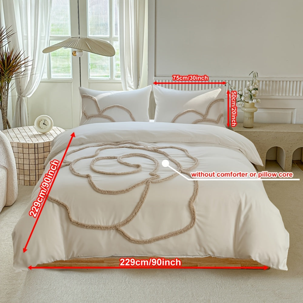 Tufted Sängkläder Set – Sängöverkast och Kuddeöverdrag med Stort Blommönster