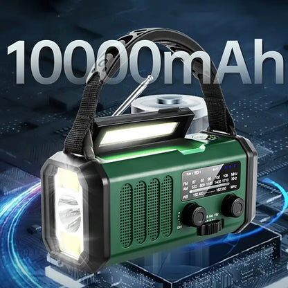 Solar-nödsändare med powerbank – vevradio med LED-ficklampa för camping och utomhus