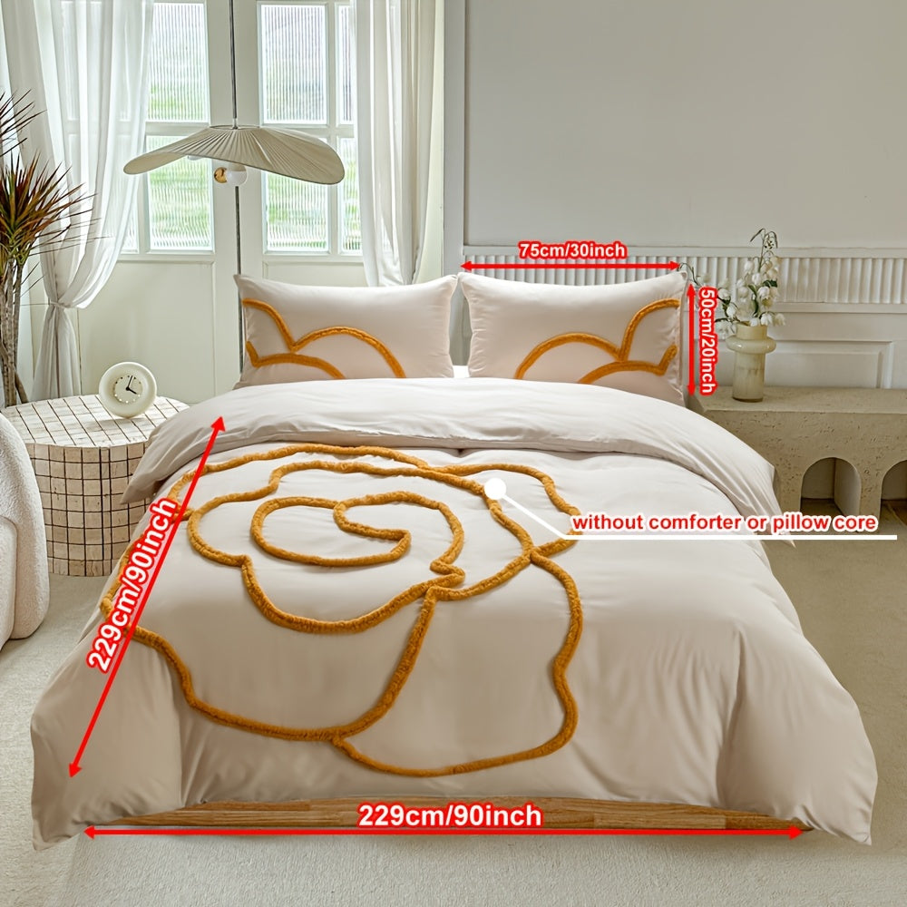 Tufted Sängkläder Set – Sängöverkast och Kuddeöverdrag med Stort Blommönster