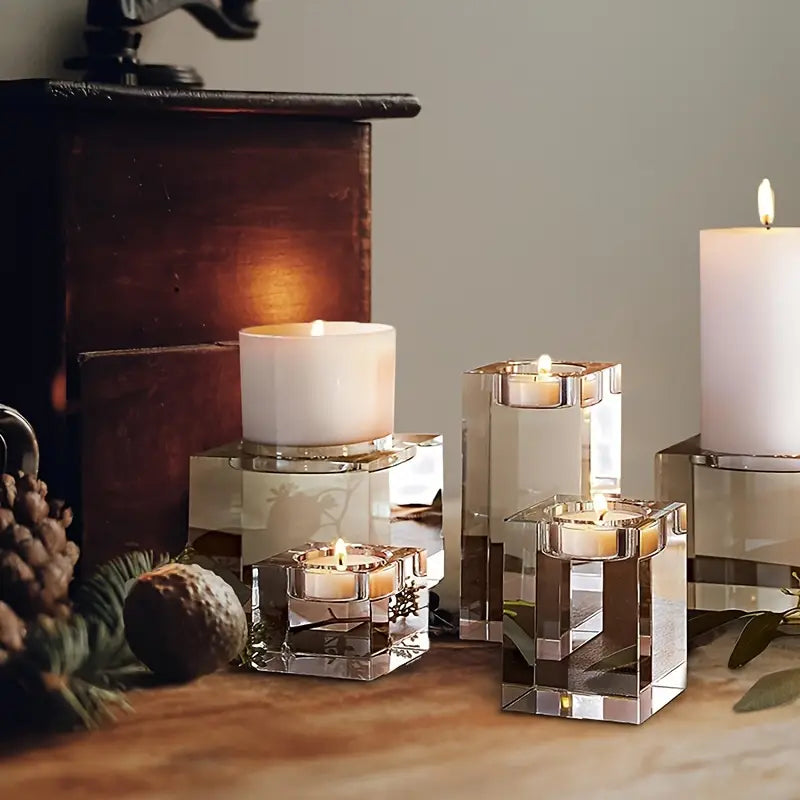 Halloween &amp; Jul Kristall Ljusstake – Elegant 4-pack för Festlig Dekor