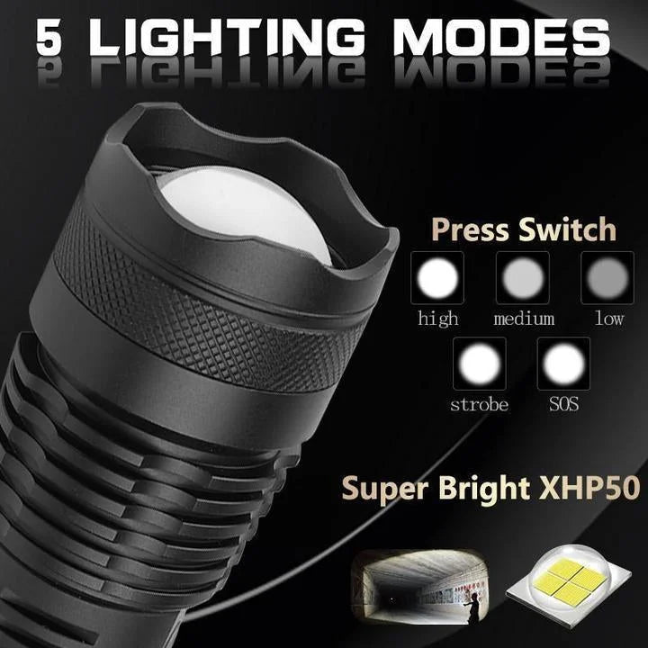 LED Ficklampa Uppladdningsbar Zoom Aluminium Strålkastare