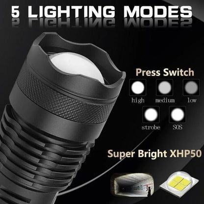 LED Ficklampa Uppladdningsbar Zoom Aluminium Strålkastare