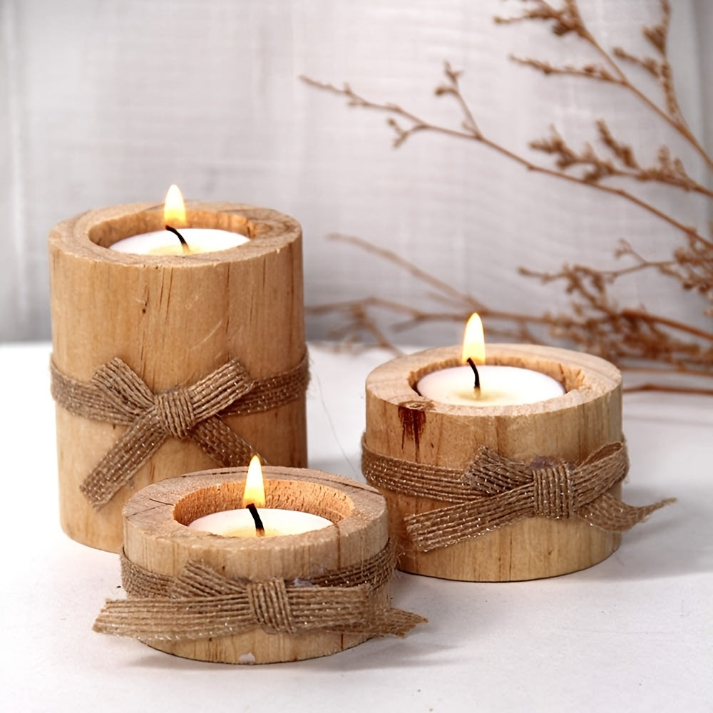 Trä Tealight Hållare med Jute Snöre – Rå Inredning för Hem och Trädgård