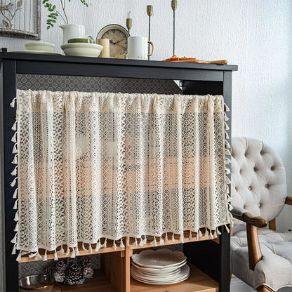 Lace Taseel Hollow-Out Tier Gardin i Bomulls Linne Material