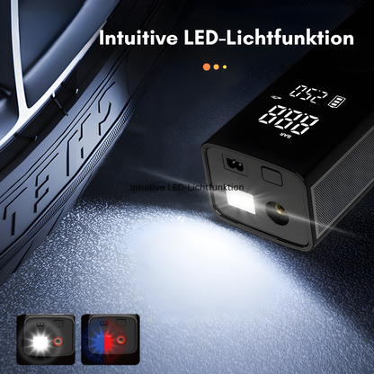 Carvallo Luftpump VeloCharge One | 150 PSI | Powerbank &amp; LED-Lampa | 4000 mAh Batteri | USB-C | 16×4,4×6,7 cm