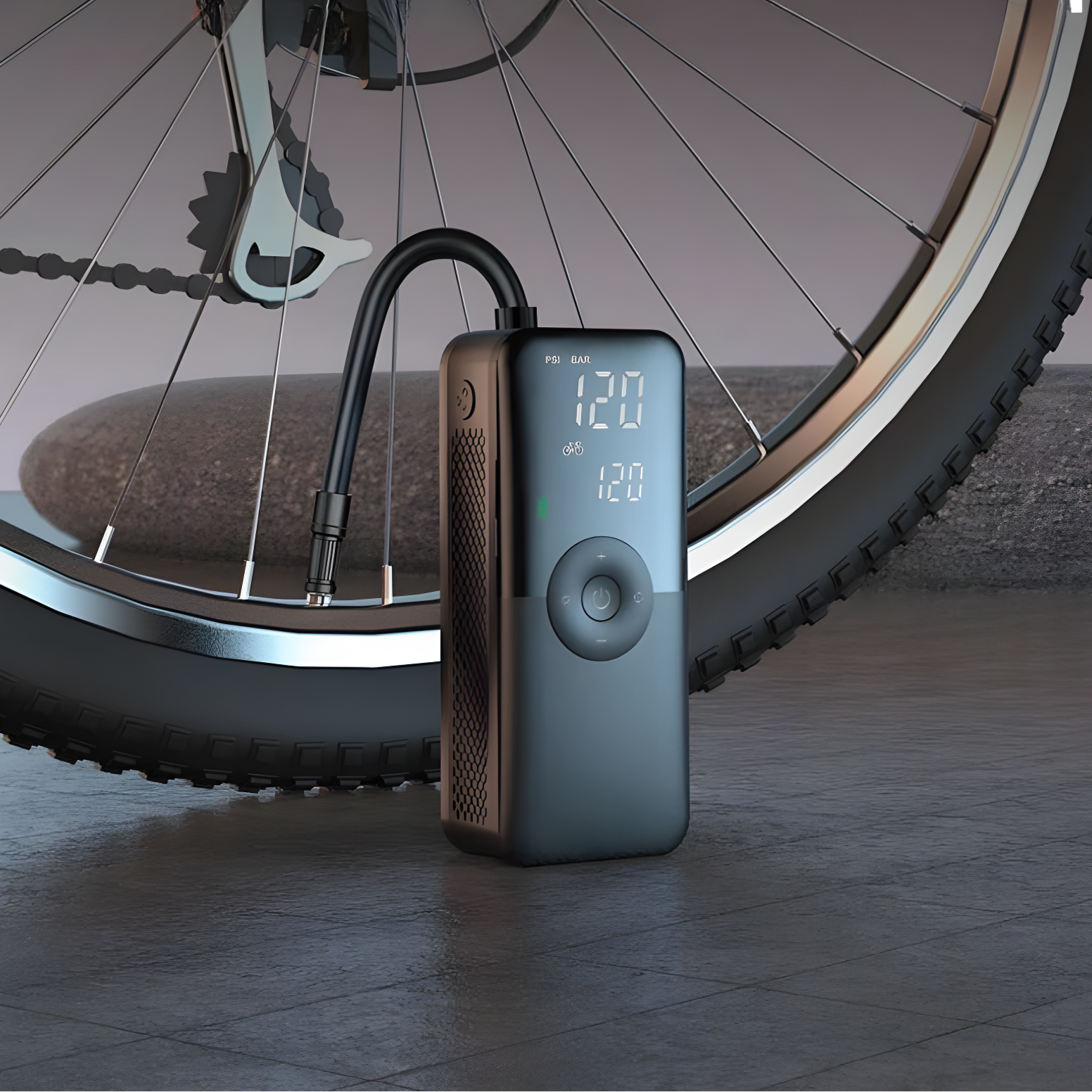 Carvallo Luftpump VeloCharge One | 150 PSI | Powerbank &amp; LED-Lampa | 4000 mAh Batteri | USB-C | 16×4,4×6,7 cm