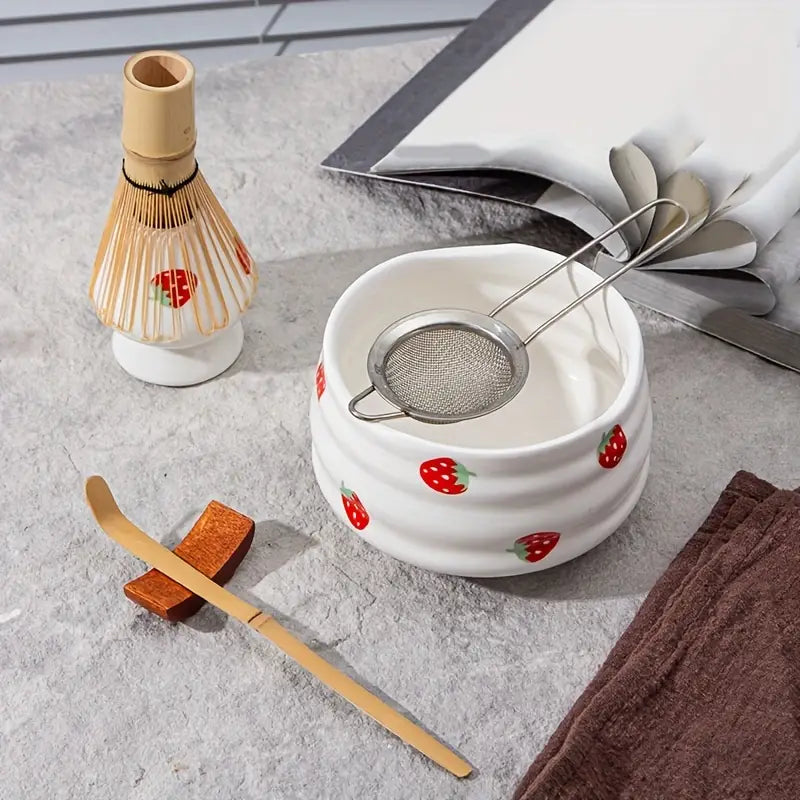 Matcha Set med jordgubbsskål – Traditionellt tillbehör för Matcha Latte