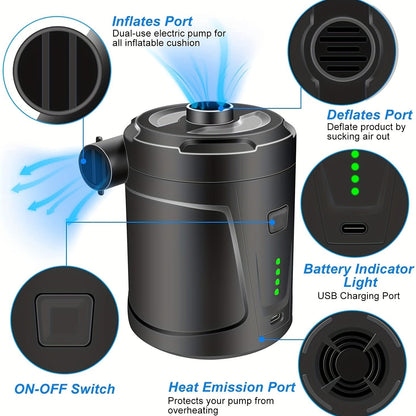 Carvallo Luftpumpe AirTrek Mini | USB-uppladdningsbar &amp; Trådlös | Kompakt &amp; Robust | För Luftmadrasser &amp; Utomhus